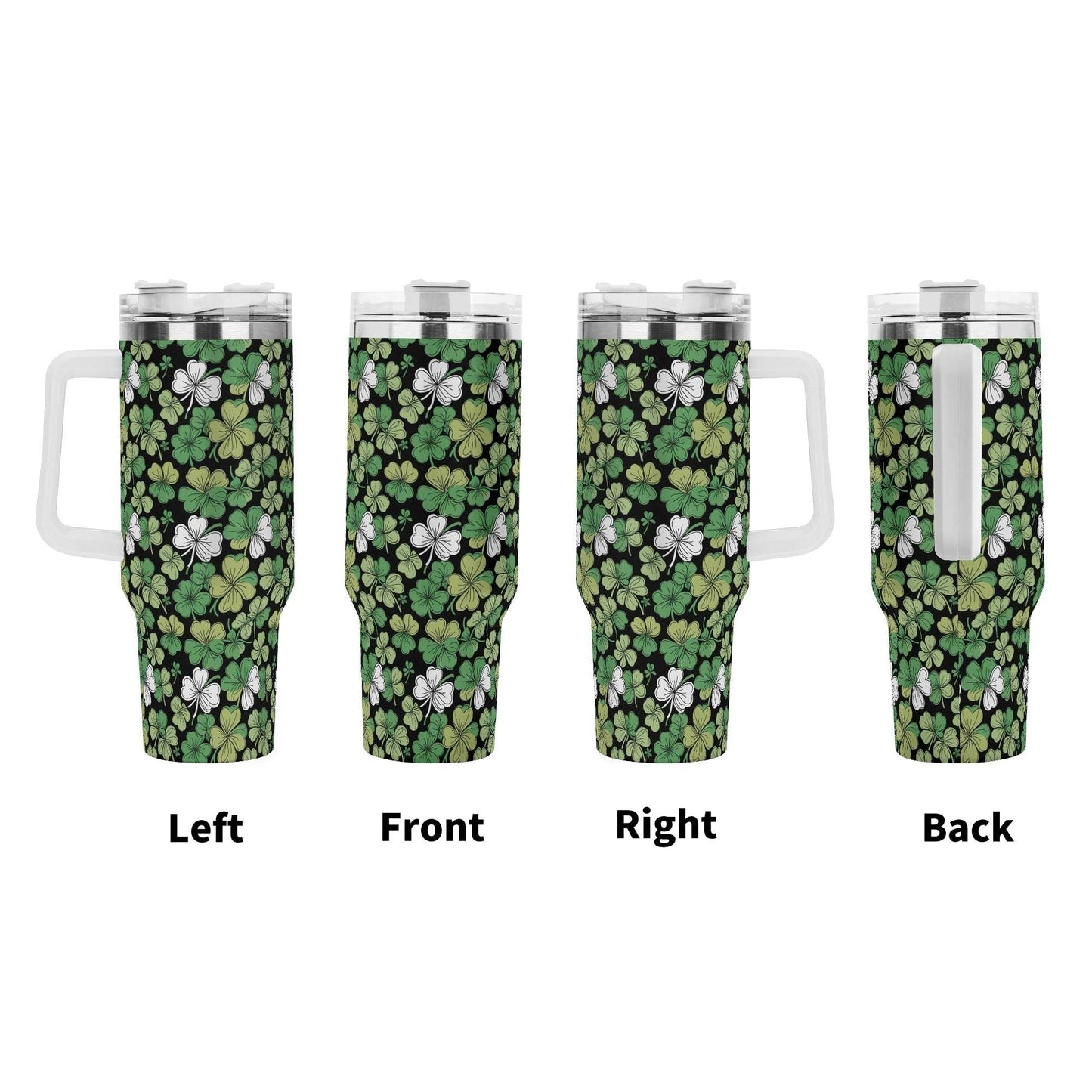 Clover Patch 40oz Stainless Steel Tumbler Gift With White Handle and Straw - DeRose Seasonal