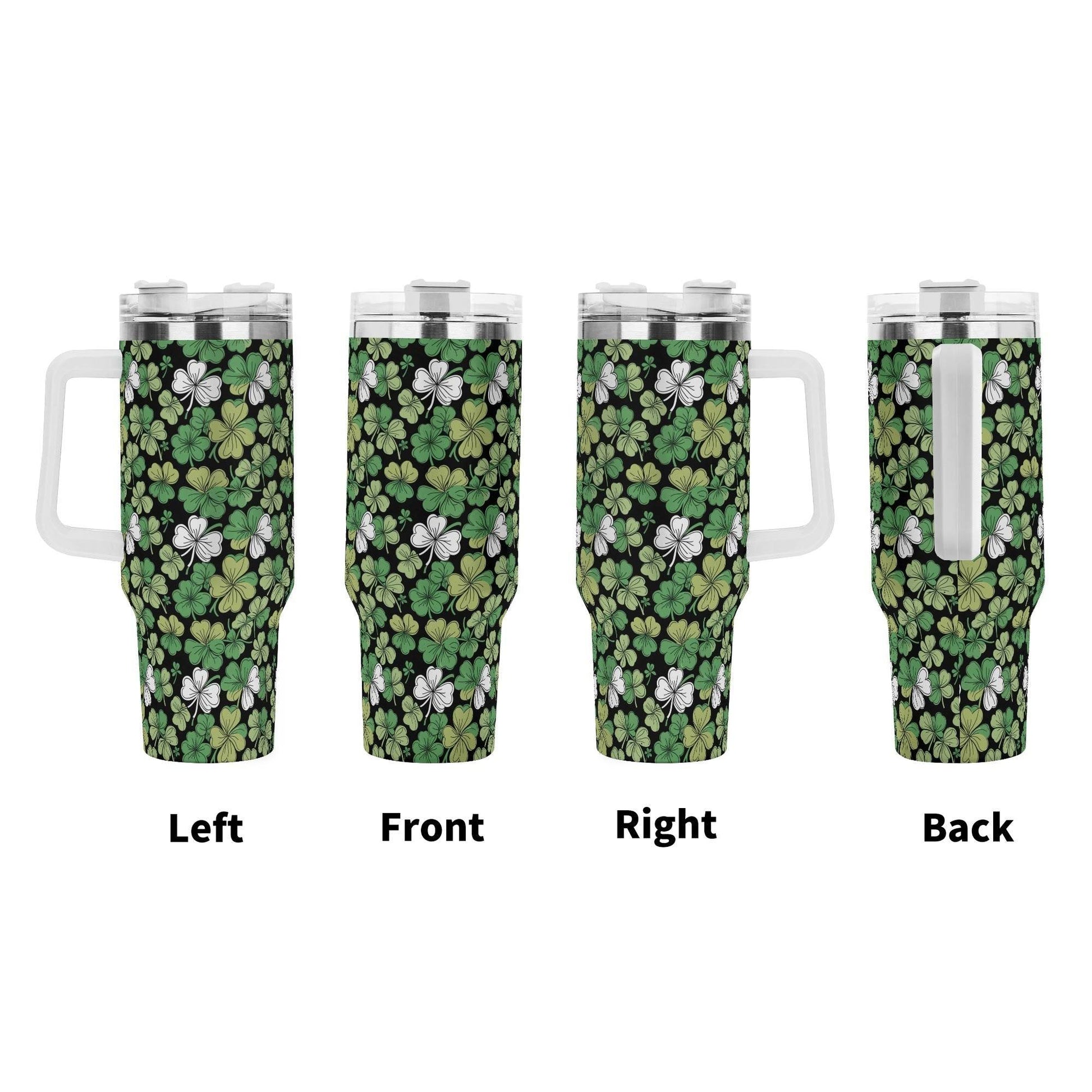 Clover Patch 40oz Stainless Steel Tumbler Gift With White Handle and Straw - DeRose Seasonal