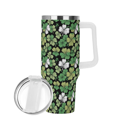 Clover Patch 40oz Stainless Steel Tumbler Gift With White Handle and Straw - DeRose Seasonal