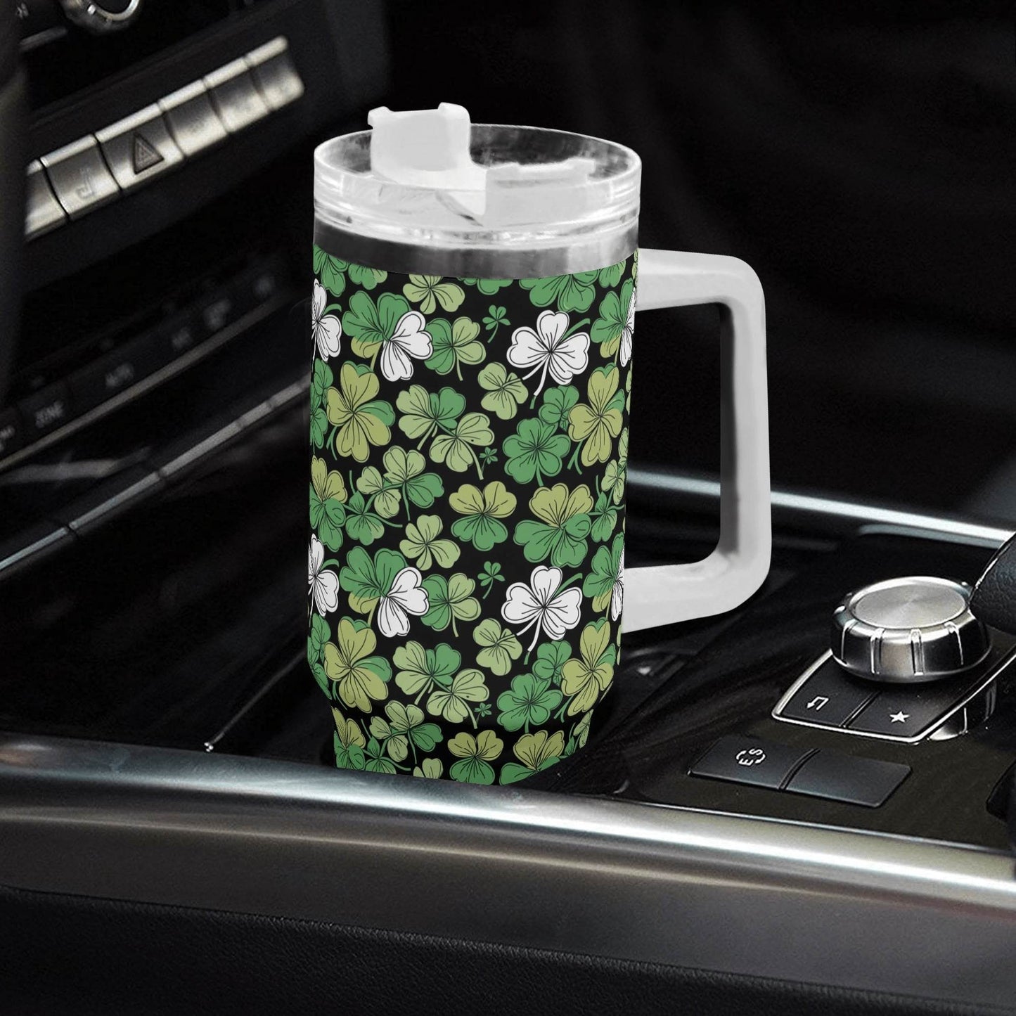 Clover Patch 40oz Stainless Steel Tumbler Gift With White Handle and Straw - DeRose Seasonal