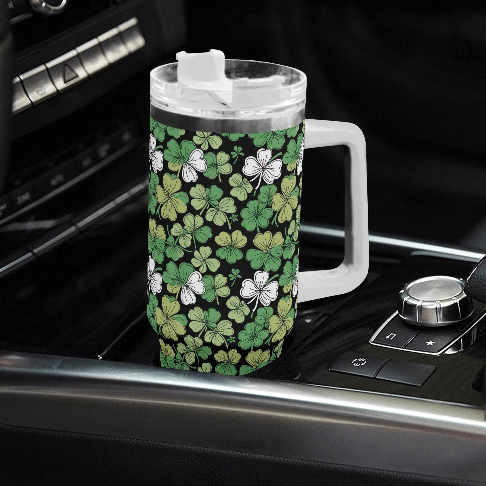 Clover Patch 40oz Stainless Steel Tumbler Gift With White Handle and Straw - DeRose Seasonal