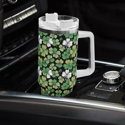 Clover Patch 40oz Stainless Steel Tumbler Gift With White Handle and Straw - DeRose Seasonal