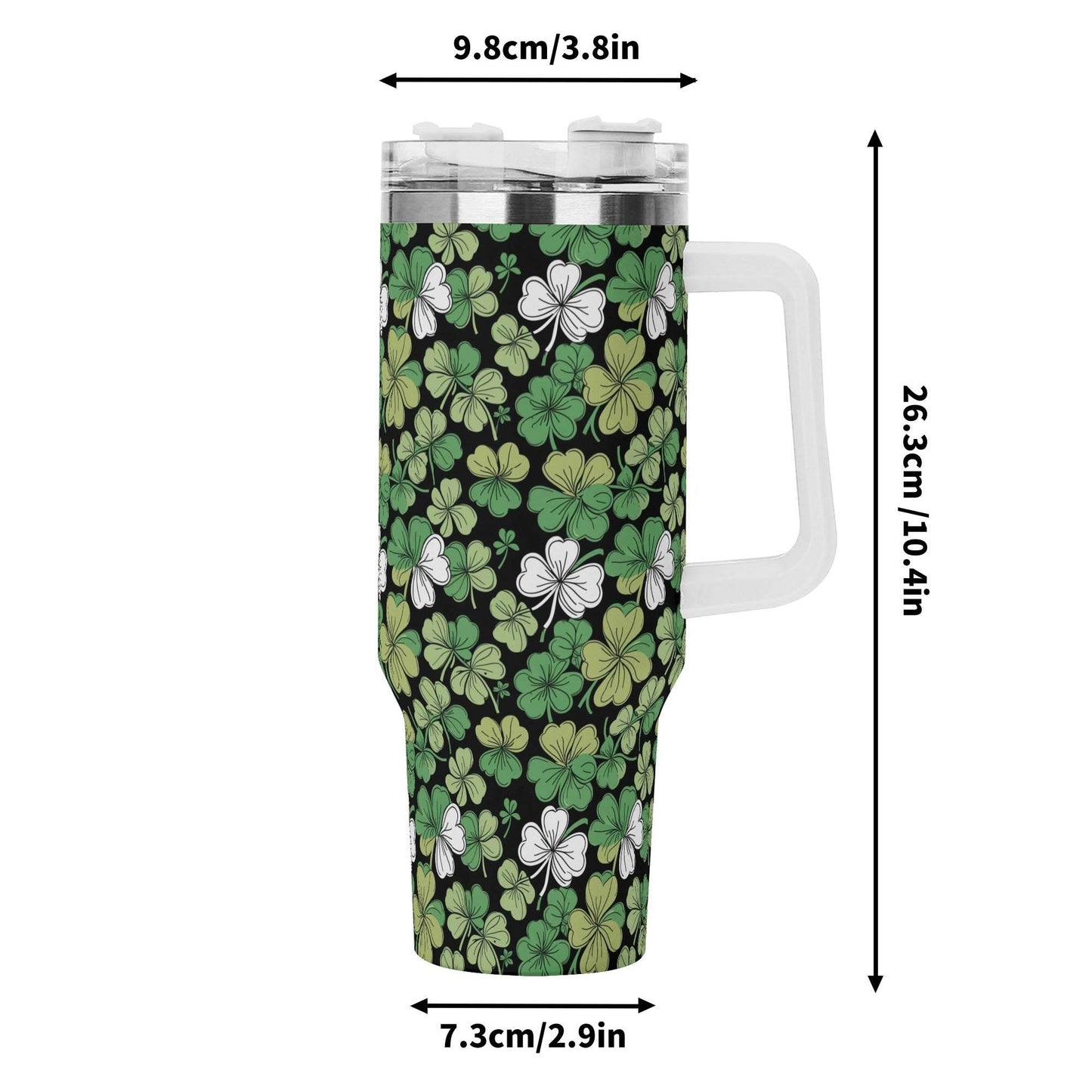 Clover Patch 40oz Stainless Steel Tumbler Gift With White Handle and Straw - DeRose Seasonal