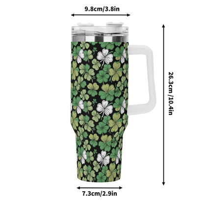 Clover Patch 40oz Stainless Steel Tumbler Gift With White Handle and Straw - DeRose Seasonal