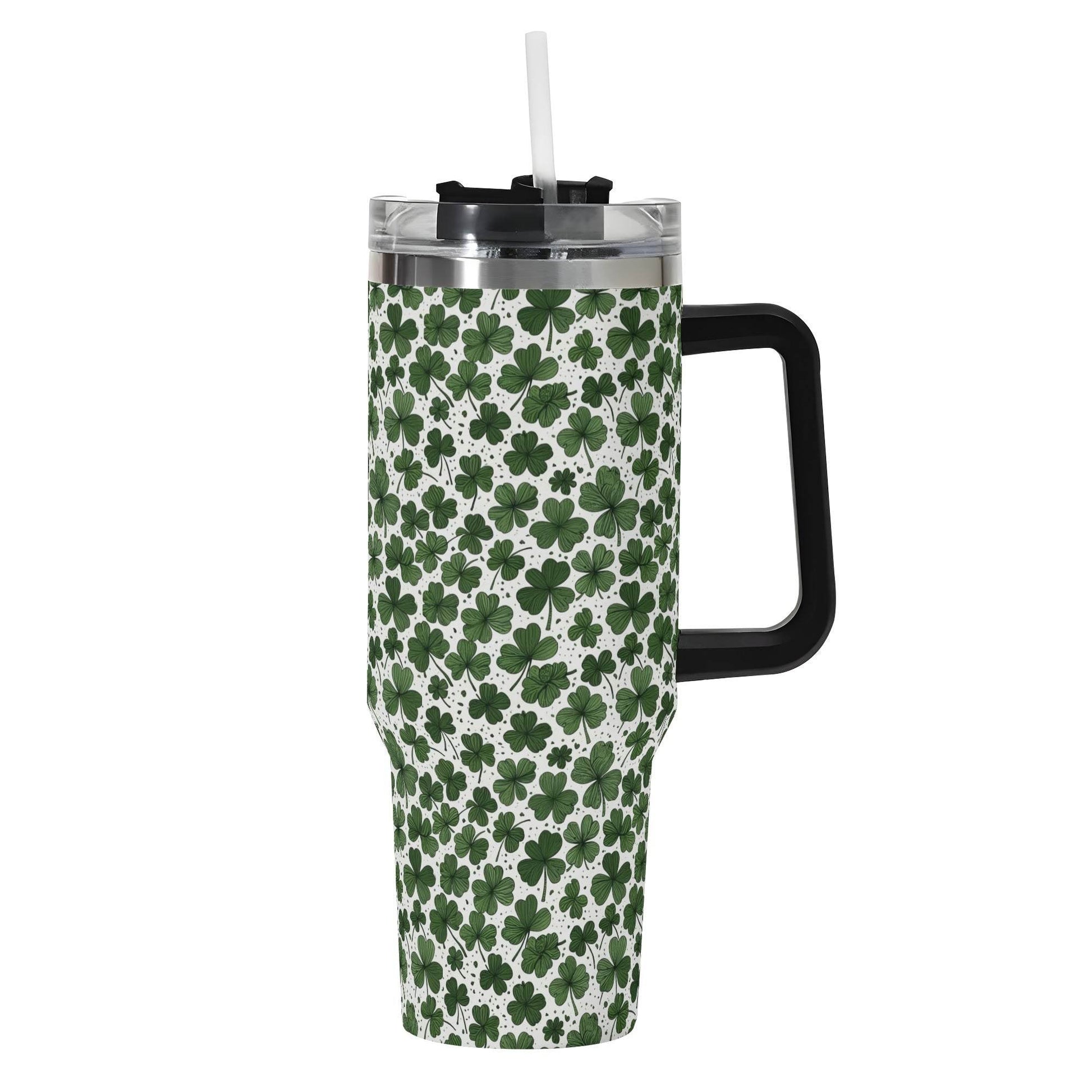 Clovers 40oz Stainless Steel Tumbler Gift With Black Handle and Straw - DeRose Seasonal