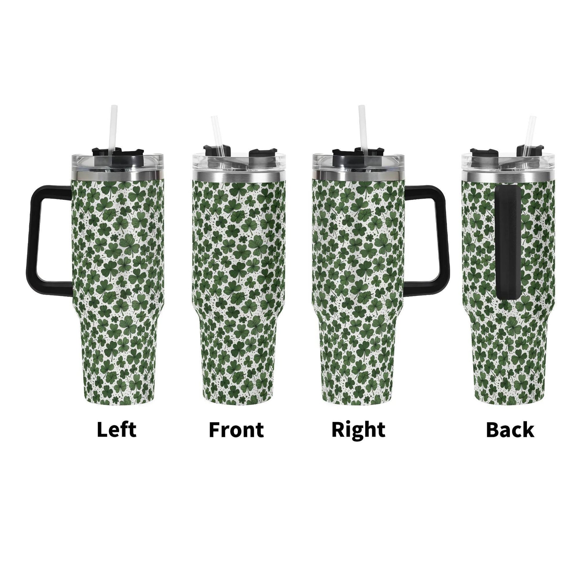 Clovers 40oz Stainless Steel Tumbler Gift With Black Handle and Straw - DeRose Seasonal