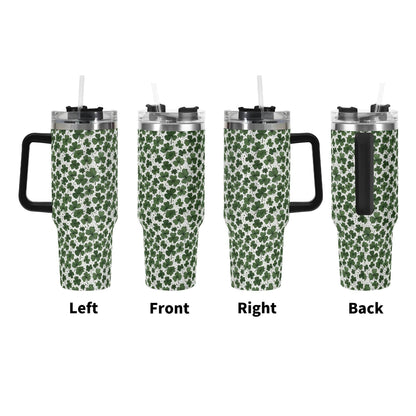Clovers 40oz Stainless Steel Tumbler Gift With Black Handle and Straw - DeRose Seasonal