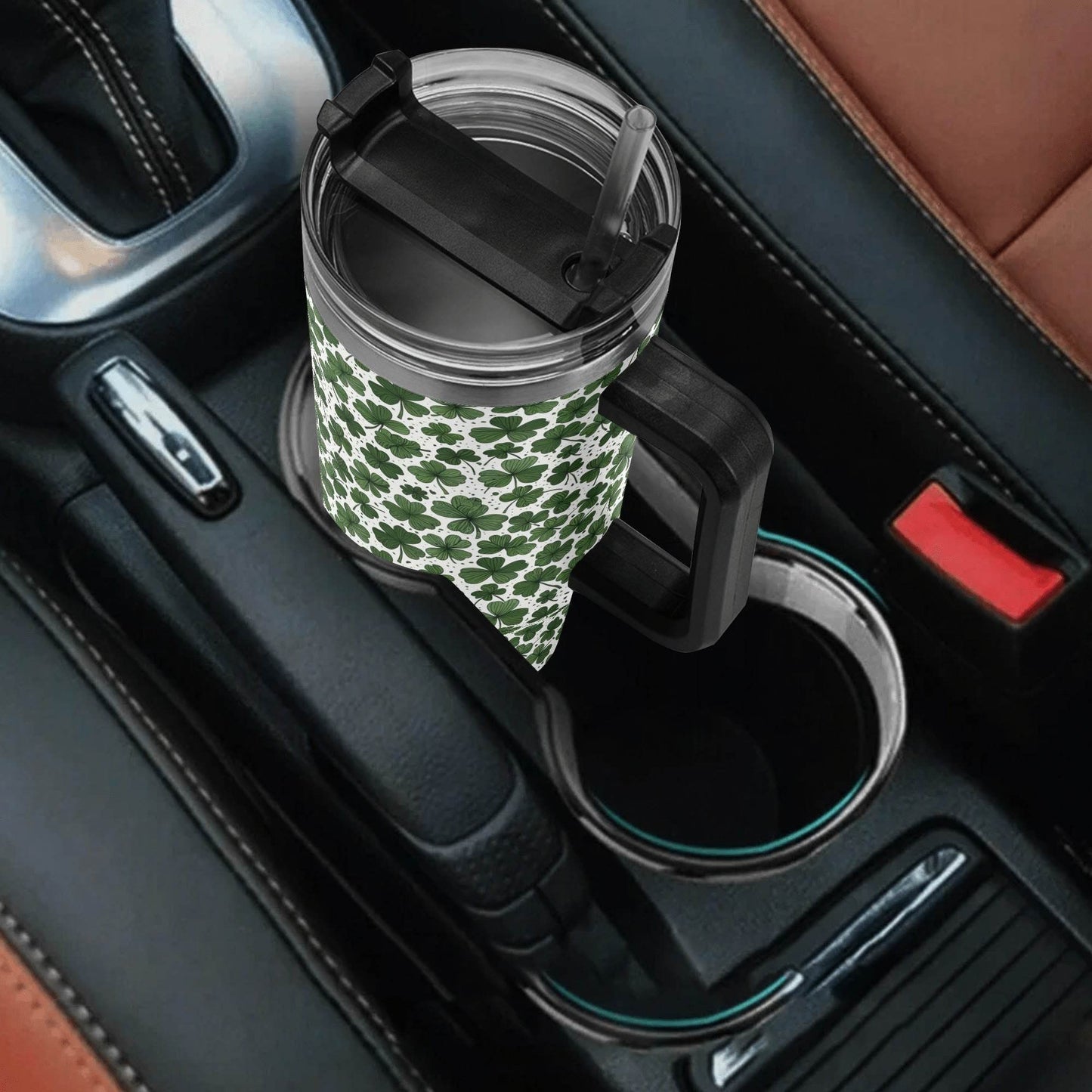 Clovers 40oz Stainless Steel Tumbler Gift With Black Handle and Straw - DeRose Seasonal