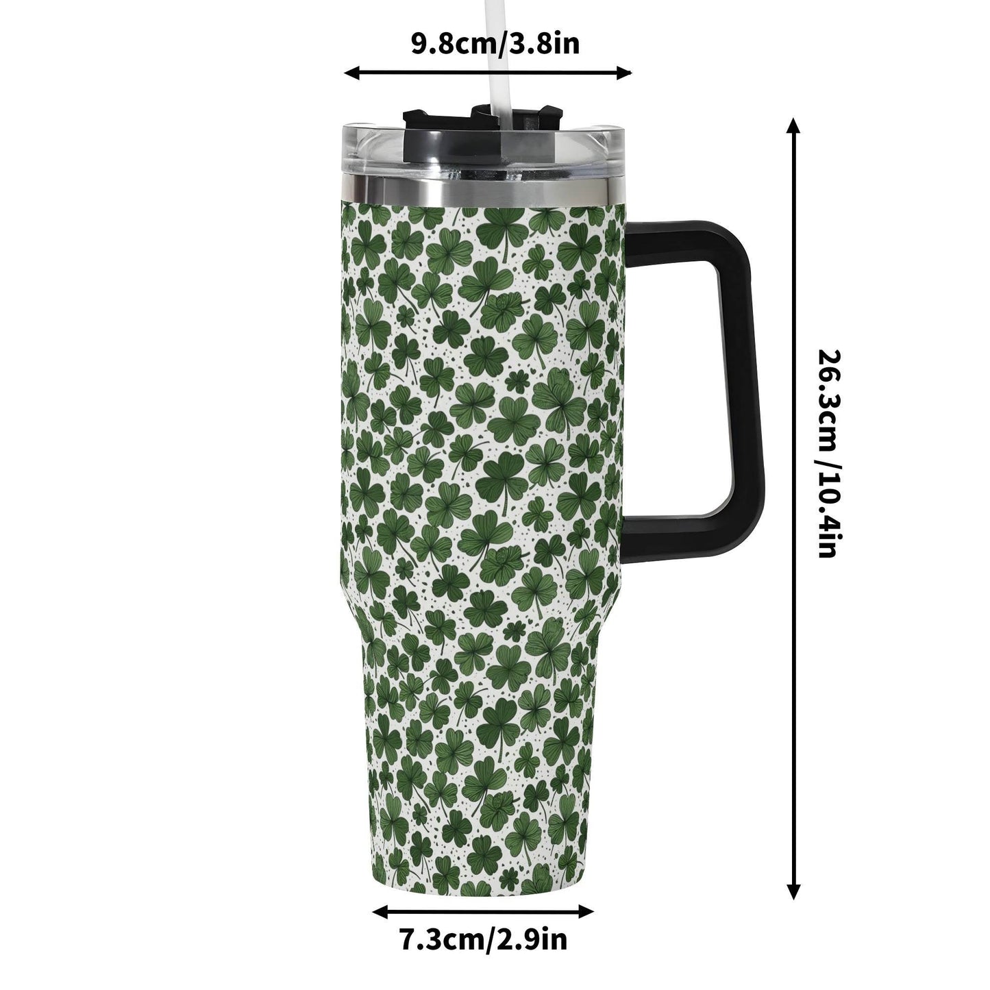 Clovers 40oz Stainless Steel Tumbler Gift With Black Handle and Straw - DeRose Seasonal