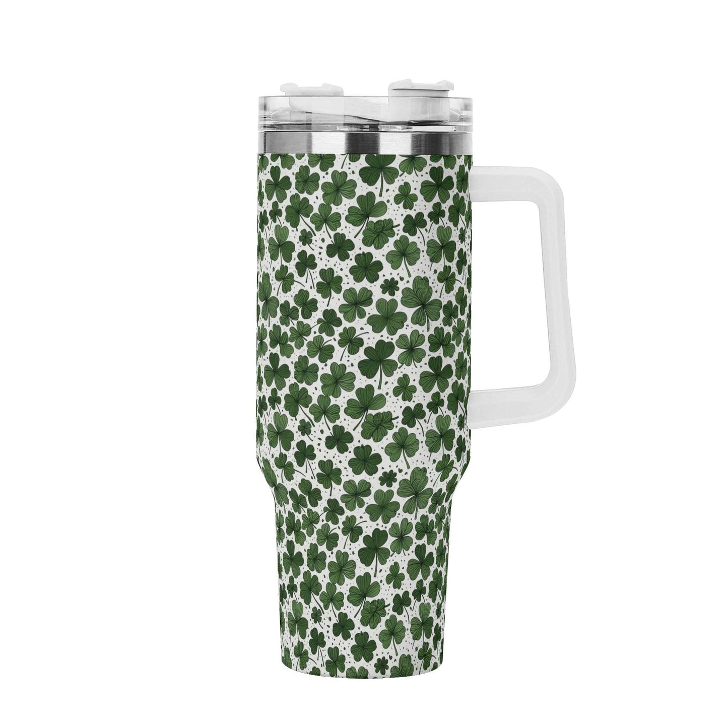 Clovers 40oz Stainless Steel Tumbler Gift With White Handle and Straw - DeRose Seasonal