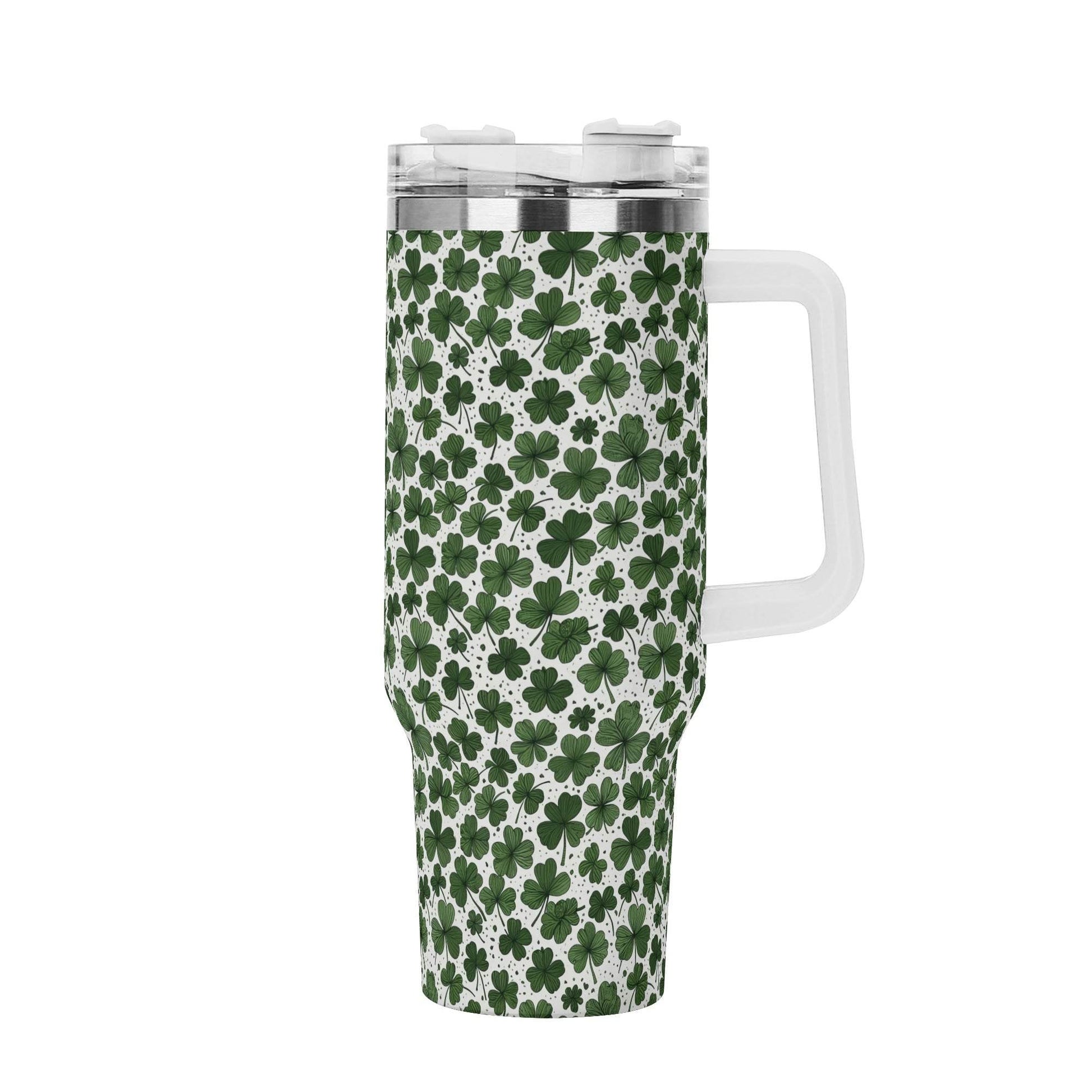 Clovers 40oz Stainless Steel Tumbler Gift With White Handle and Straw - DeRose Seasonal