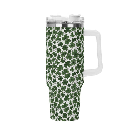 Clovers 40oz Stainless Steel Tumbler Gift With White Handle and Straw - DeRose Seasonal