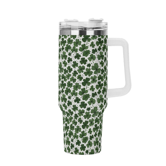 Clovers 40oz Stainless Steel Tumbler Gift With White Handle and Straw - DeRose Seasonal