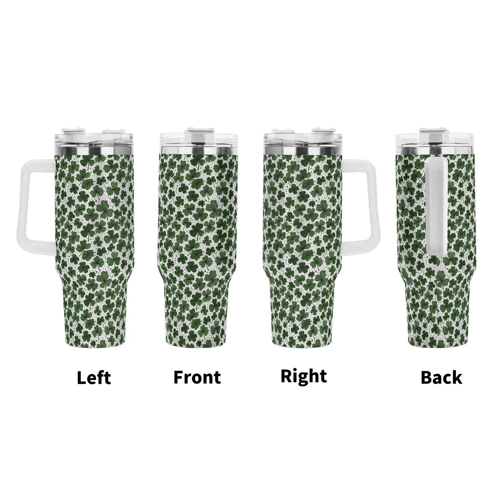 Clovers 40oz Stainless Steel Tumbler Gift With White Handle and Straw - DeRose Seasonal