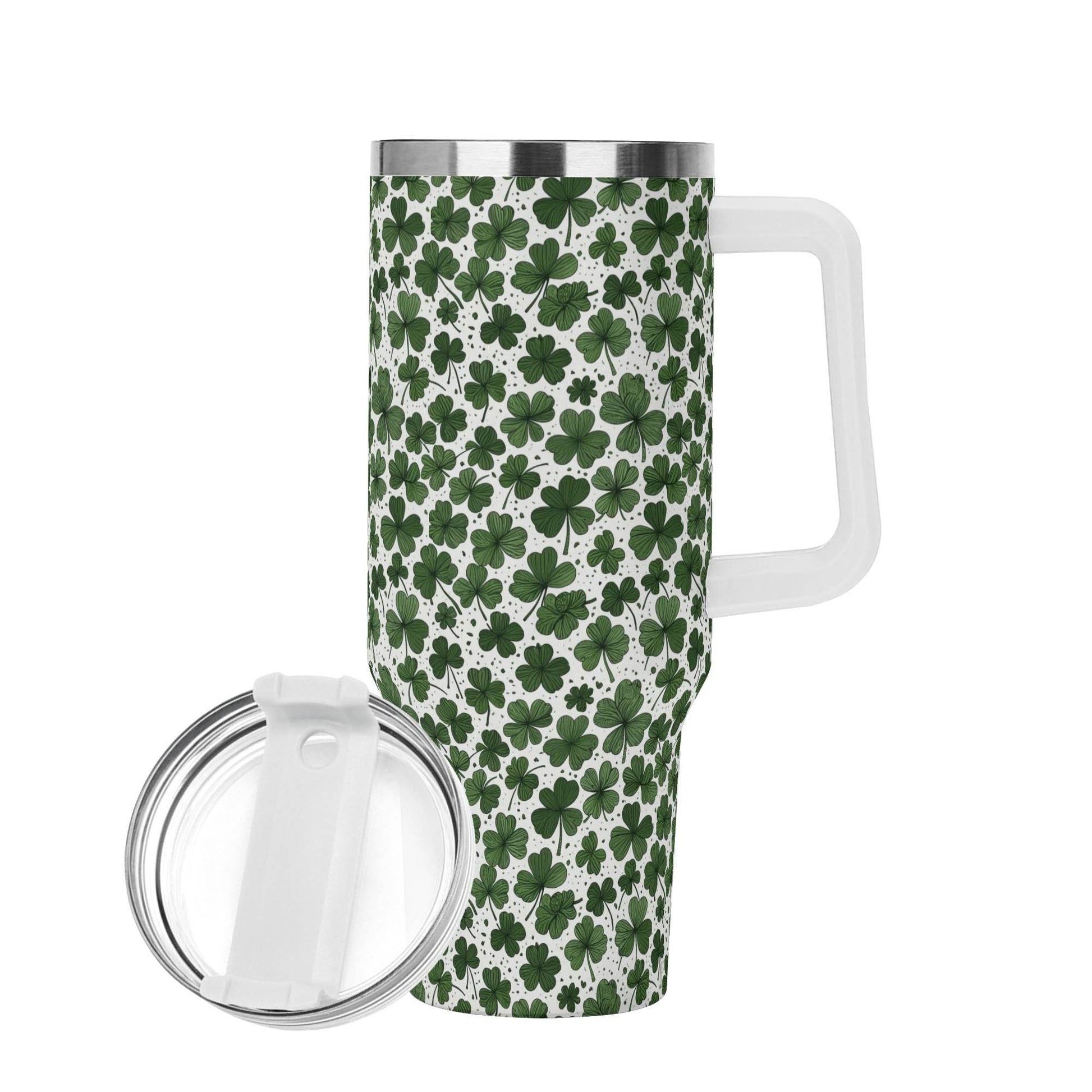 Clovers 40oz Stainless Steel Tumbler Gift With White Handle and Straw - DeRose Seasonal
