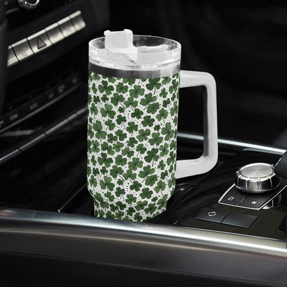 Clovers 40oz Stainless Steel Tumbler Gift With White Handle and Straw - DeRose Seasonal