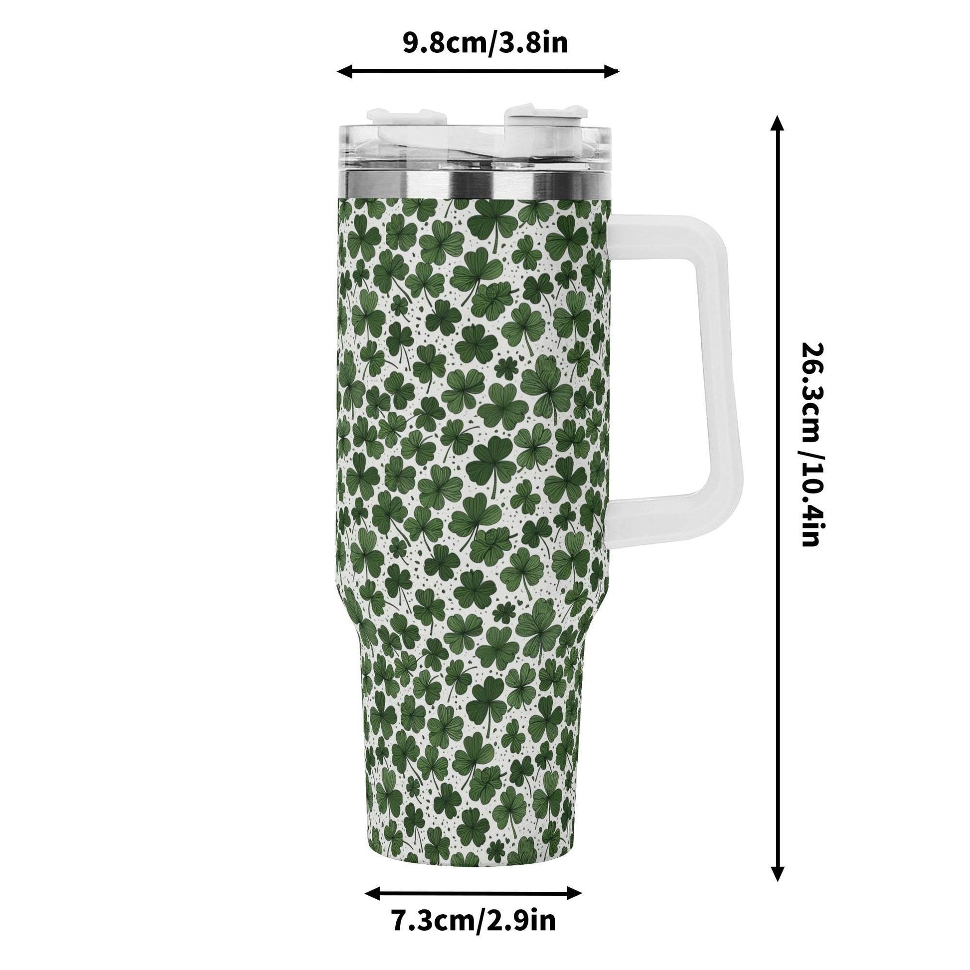 Clovers 40oz Stainless Steel Tumbler Gift With White Handle and Straw - DeRose Seasonal