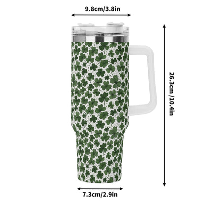 Clovers 40oz Stainless Steel Tumbler Gift With White Handle and Straw - DeRose Seasonal