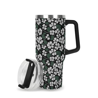 White Clover 40oz Stainless Steel Tumbler Gift With Black Handle and Straw - DeRose Seasonal