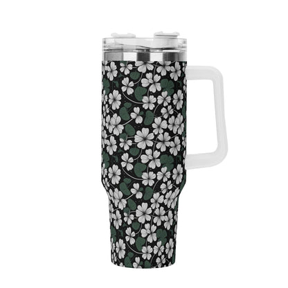 White Clover 40oz Stainless Steel Tumbler Gift With White Handle and Straw - DeRose Seasonal
