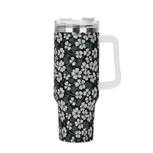 White Clover 40oz Stainless Steel Tumbler Gift With White Handle and Straw - DeRose Seasonal