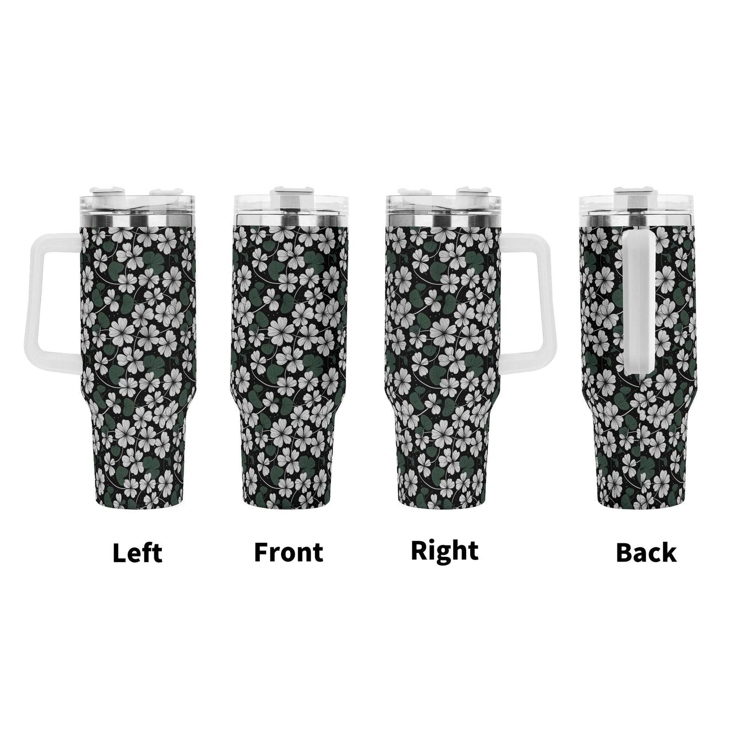 White Clover 40oz Stainless Steel Tumbler Gift With White Handle and Straw - DeRose Seasonal