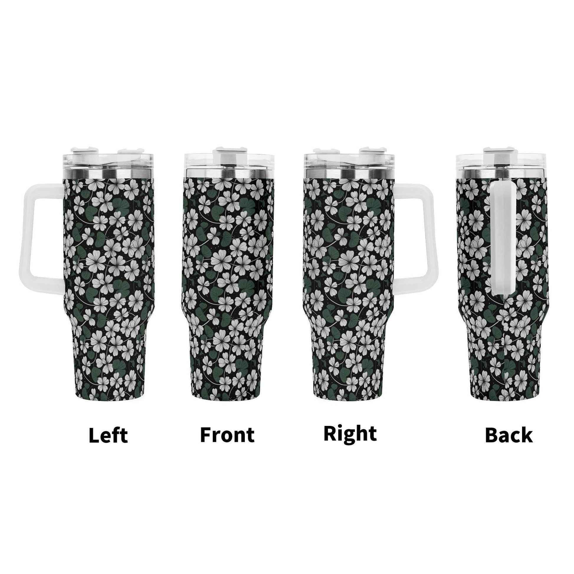 White Clover 40oz Stainless Steel Tumbler Gift With White Handle and Straw - DeRose Seasonal