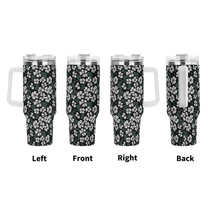 White Clover 40oz Stainless Steel Tumbler Gift With White Handle and Straw - DeRose Seasonal