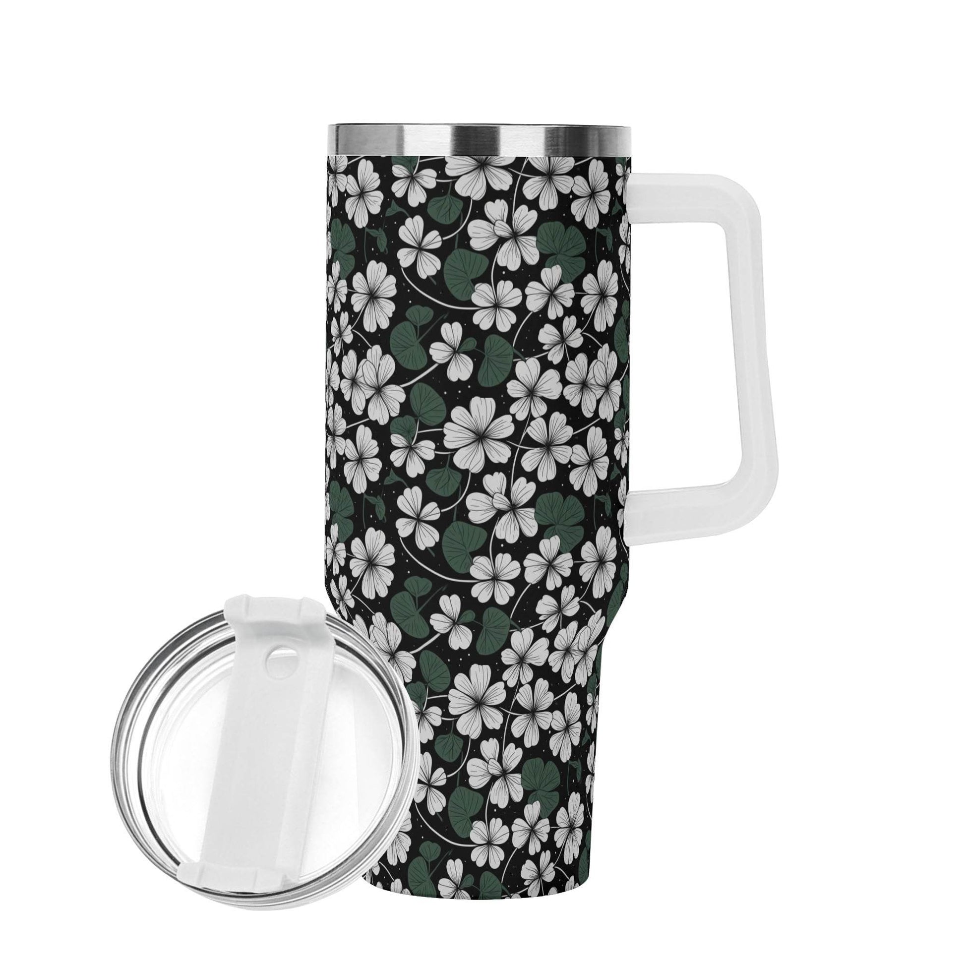 White Clover 40oz Stainless Steel Tumbler Gift With White Handle and Straw - DeRose Seasonal