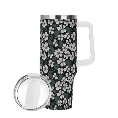 White Clover 40oz Stainless Steel Tumbler Gift With White Handle and Straw - DeRose Seasonal