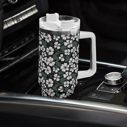 White Clover 40oz Stainless Steel Tumbler Gift With White Handle and Straw - DeRose Seasonal