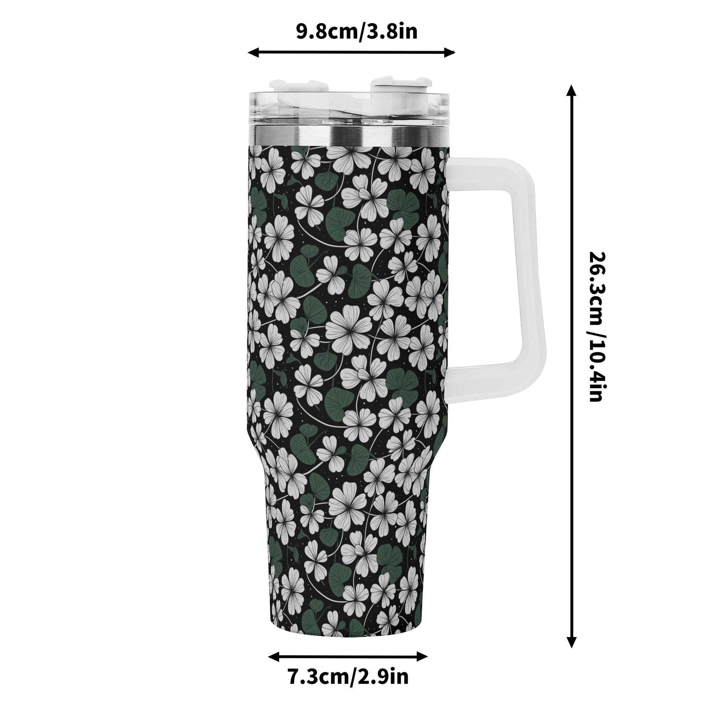 White Clover 40oz Stainless Steel Tumbler Gift With White Handle and Straw - DeRose Seasonal