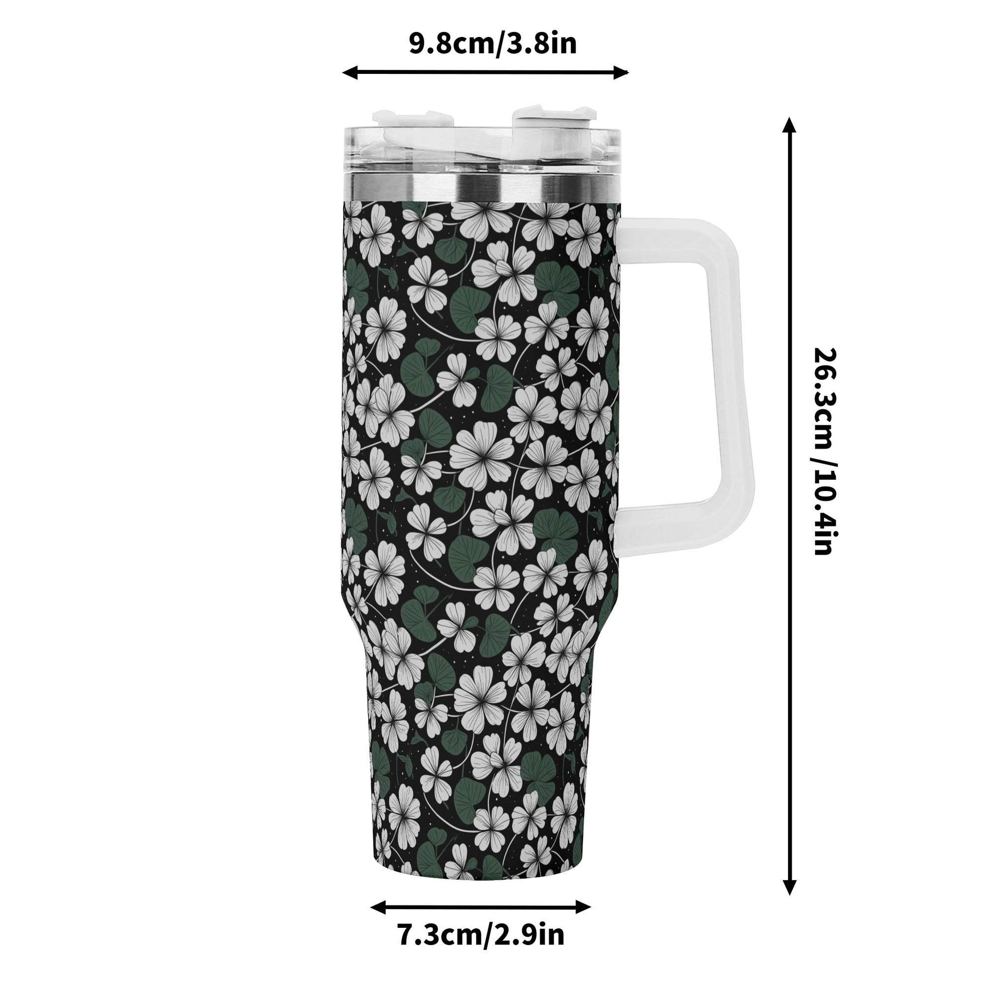 White Clover 40oz Stainless Steel Tumbler Gift With White Handle and Straw - DeRose Seasonal