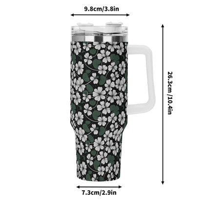 White Clover 40oz Stainless Steel Tumbler Gift With White Handle and Straw - DeRose Seasonal