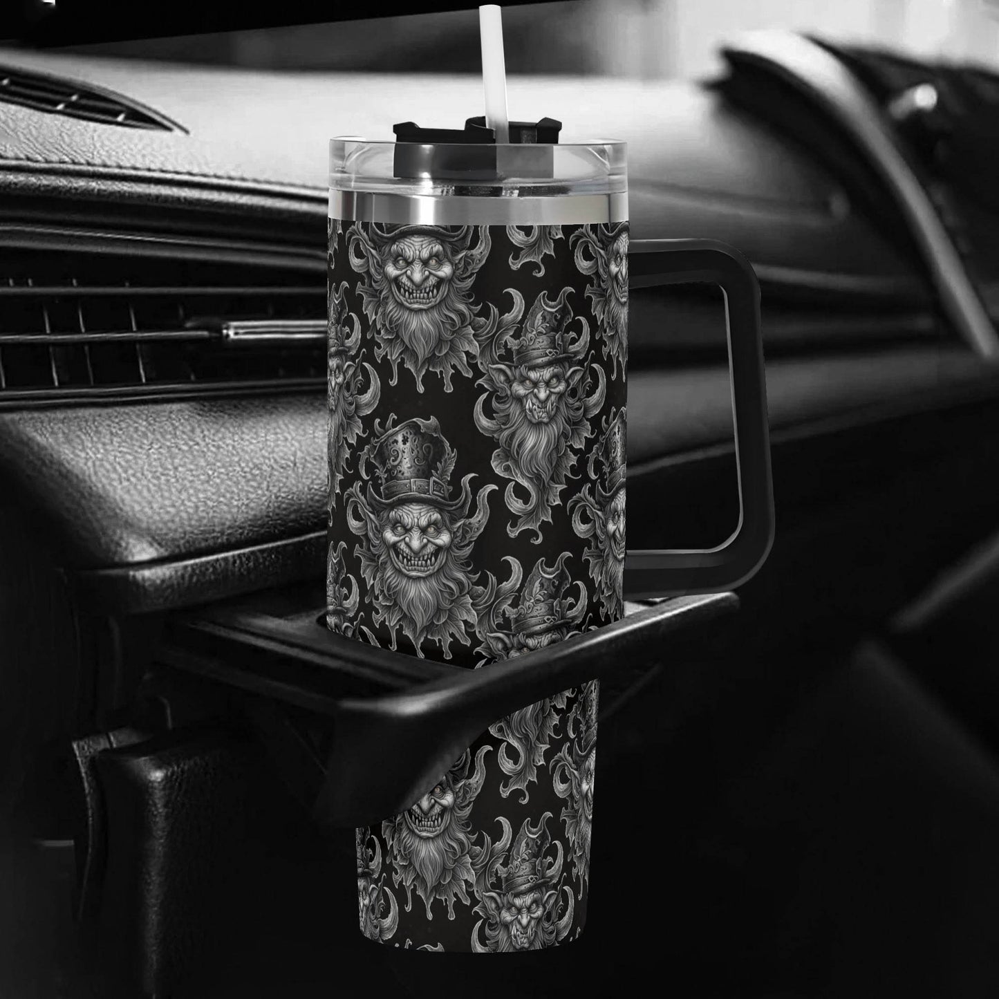 Demon Leprechaun 40oz Stainless Steel Tumbler Gift With Black Handle and Straw - DeRose Seasonal