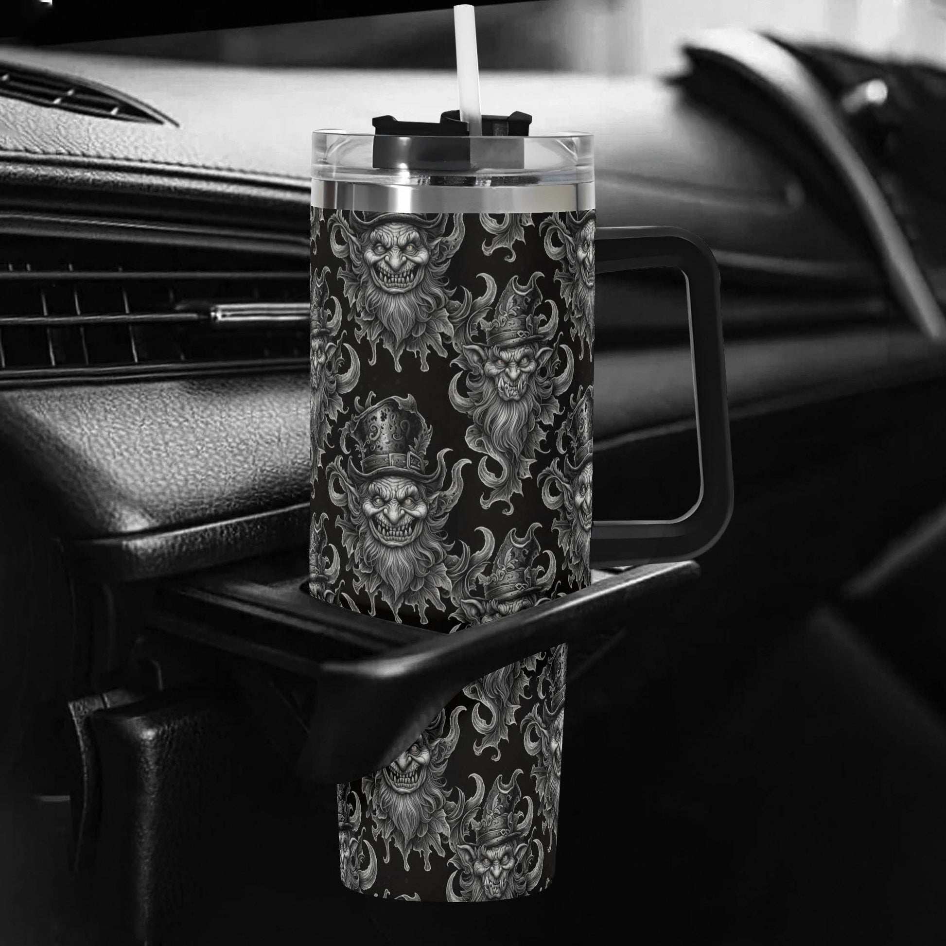 Demon Leprechaun 40oz Stainless Steel Tumbler Gift With Black Handle and Straw - DeRose Seasonal