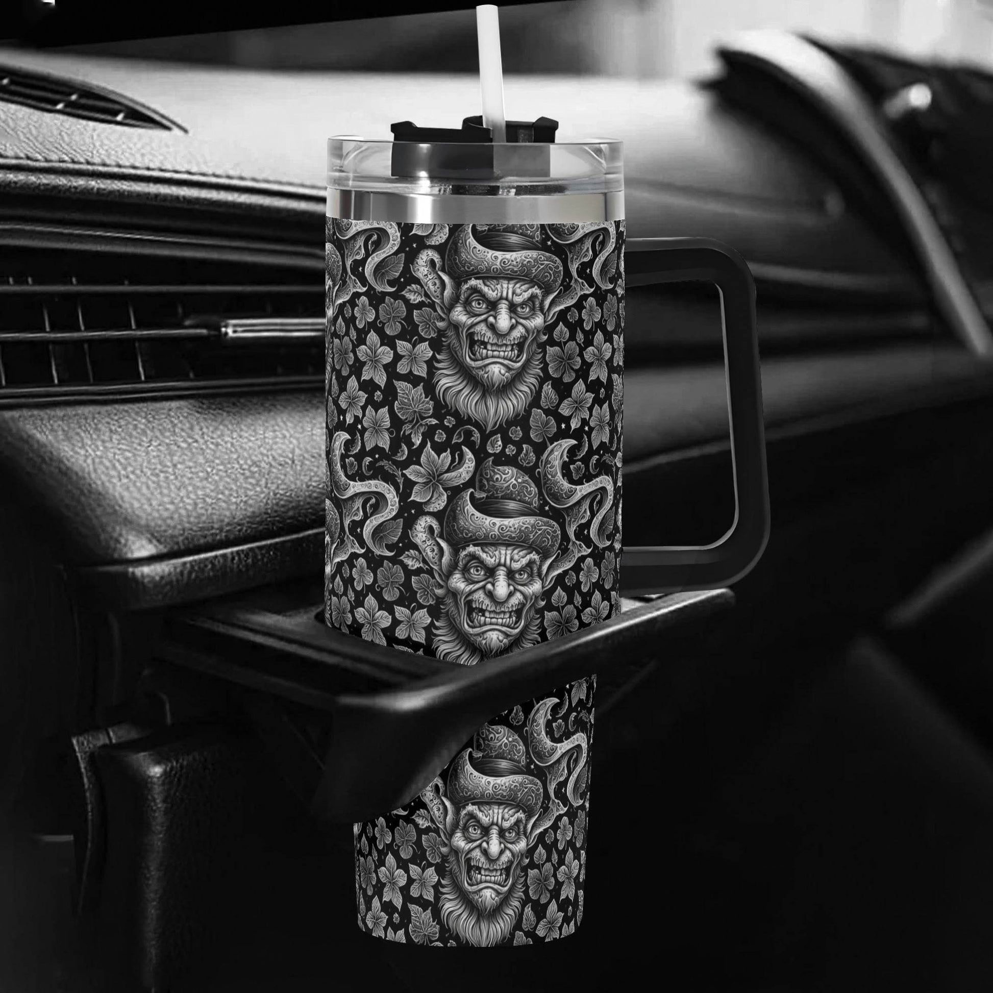 Evil Leprechaun 40oz Stainless Steel Tumbler Gift With Black Handle and Straw - DeRose Seasonal