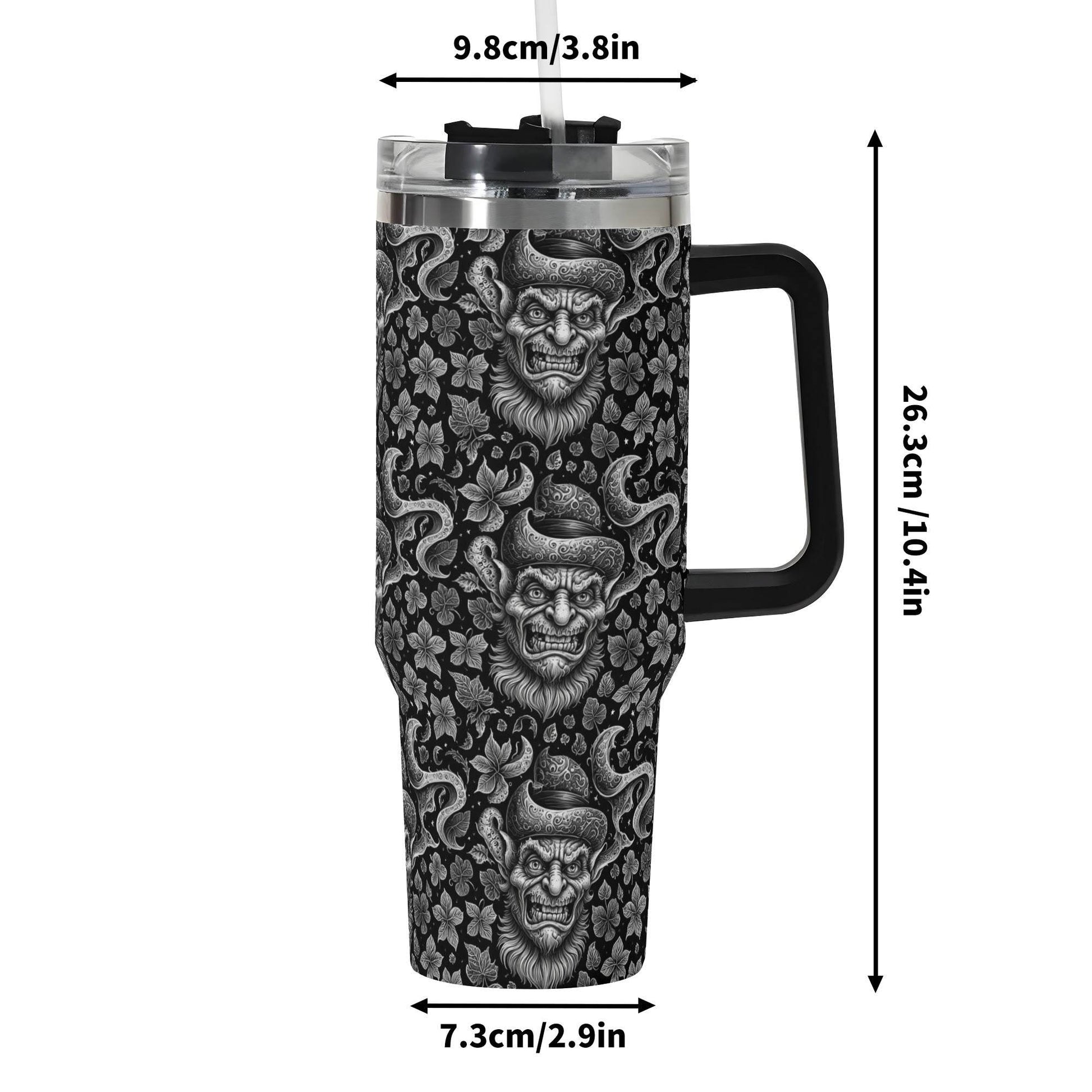 Evil Leprechaun 40oz Stainless Steel Tumbler Gift With Black Handle and Straw - DeRose Seasonal