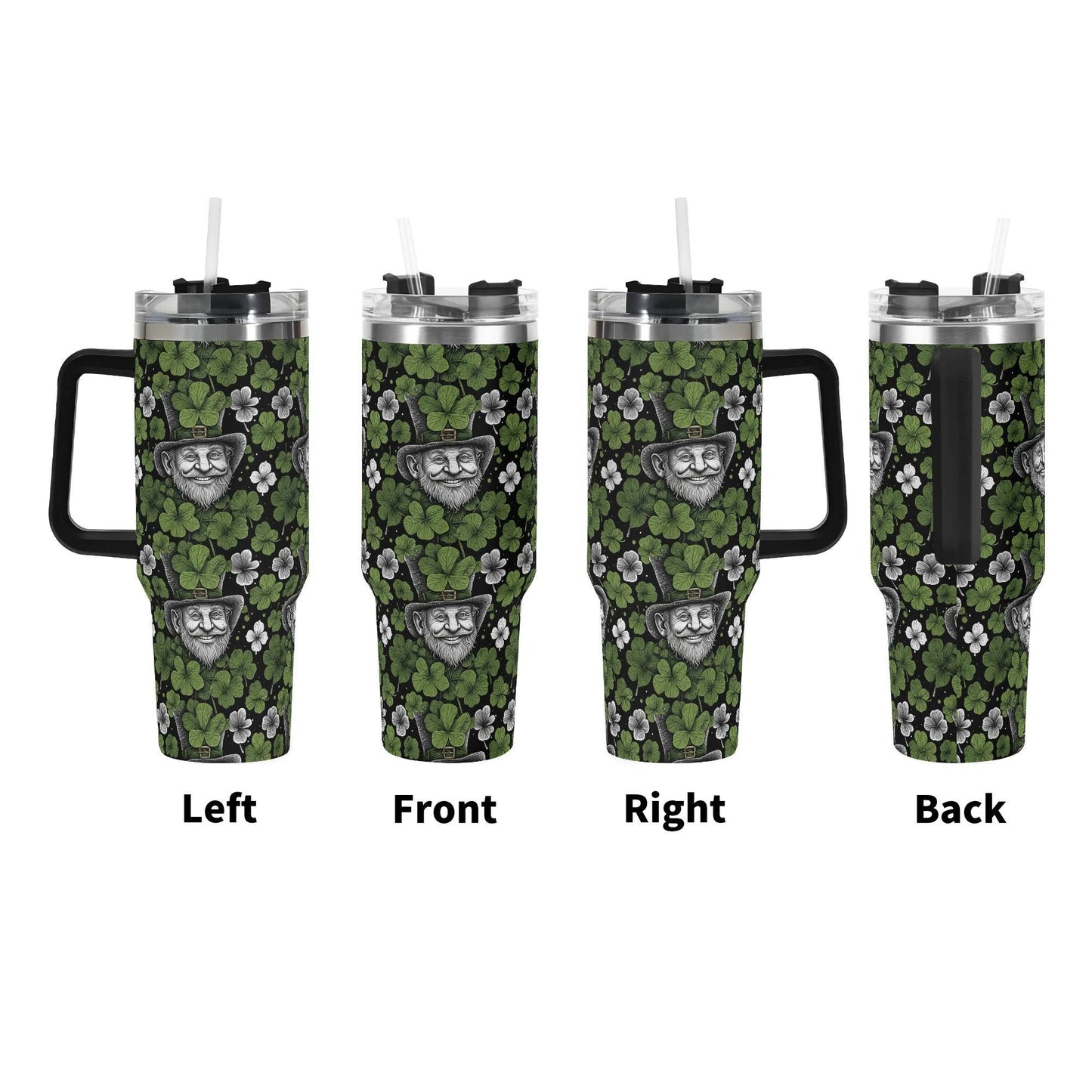 Leprechaun 40oz Stainless Steel Tumbler Gift With Black Handle and Straw - DeRose Seasonal