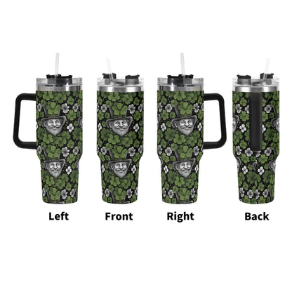 Leprechaun 40oz Stainless Steel Tumbler Gift With Black Handle and Straw - DeRose Seasonal