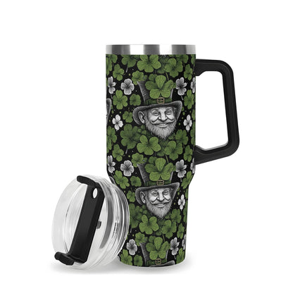 Leprechaun 40oz Stainless Steel Tumbler Gift With Black Handle and Straw - DeRose Seasonal