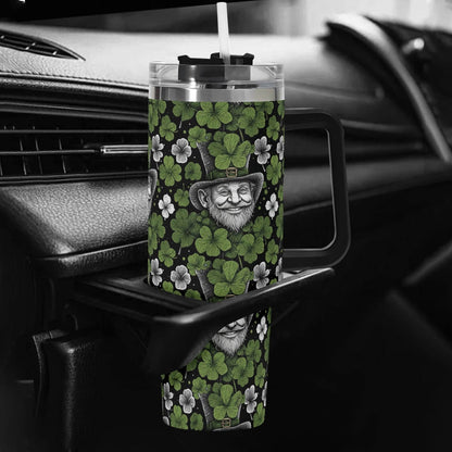 Leprechaun 40oz Stainless Steel Tumbler Gift With Black Handle and Straw - DeRose Seasonal