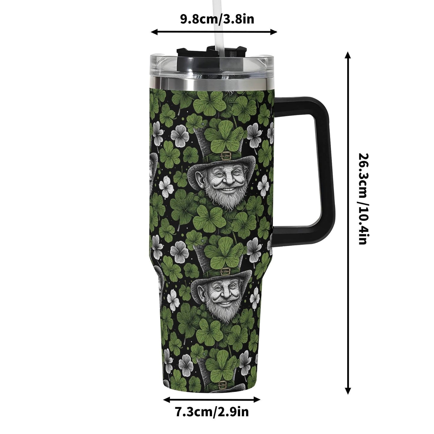 Leprechaun 40oz Stainless Steel Tumbler Gift With Black Handle and Straw - DeRose Seasonal