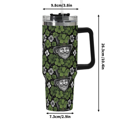 Leprechaun 40oz Stainless Steel Tumbler Gift With Black Handle and Straw - DeRose Seasonal