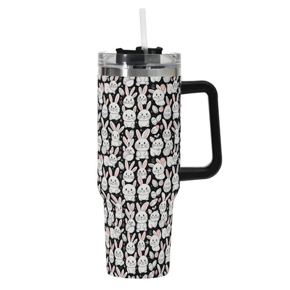 Cute Bunny 40oz Stainless Steel Tumbler Gift With Black Handle and Straw - DeRose Seasonal