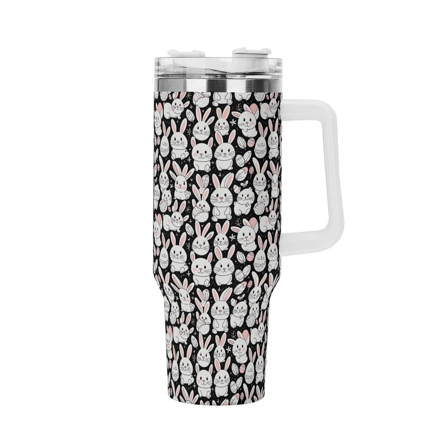 Cute Bunny 40oz Stainless Steel Tumbler Gift With White Handle and Straw - DeRose Seasonal