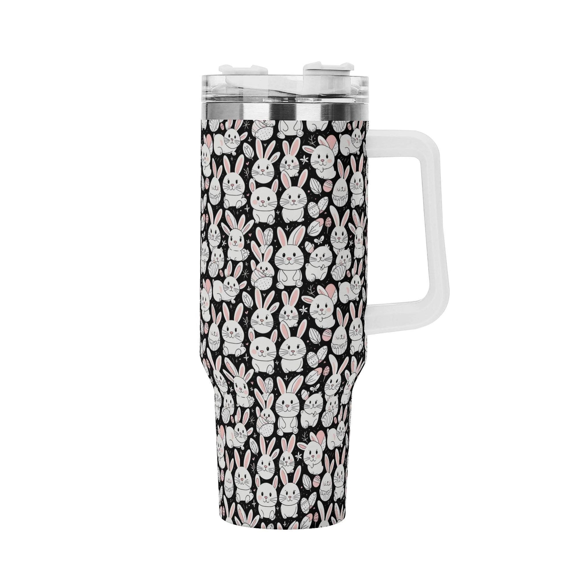 Cute Bunny 40oz Stainless Steel Tumbler Gift With White Handle and Straw - DeRose Seasonal