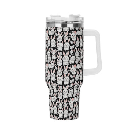 Cute Bunny 40oz Stainless Steel Tumbler Gift With White Handle and Straw - DeRose Seasonal