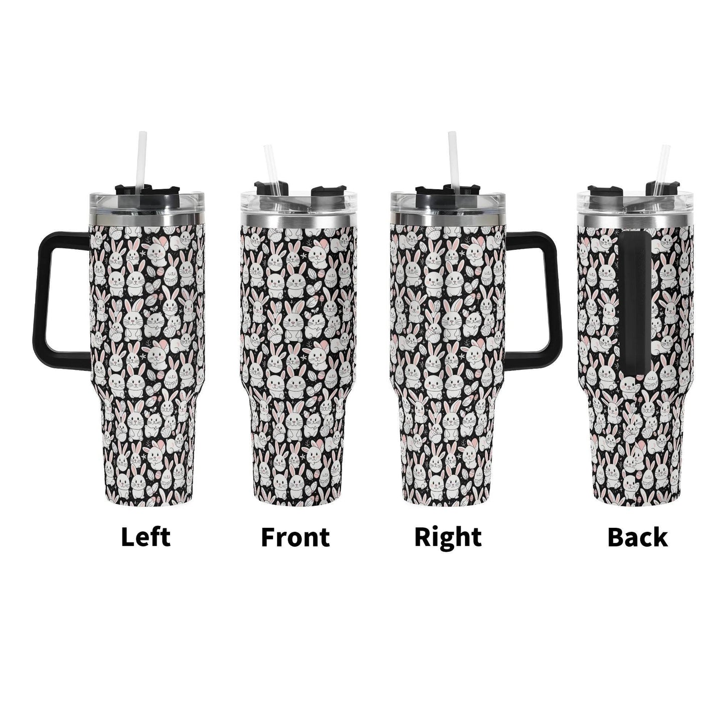 Cute Bunny 40oz Stainless Steel Tumbler Gift With Black Handle and Straw - DeRose Seasonal