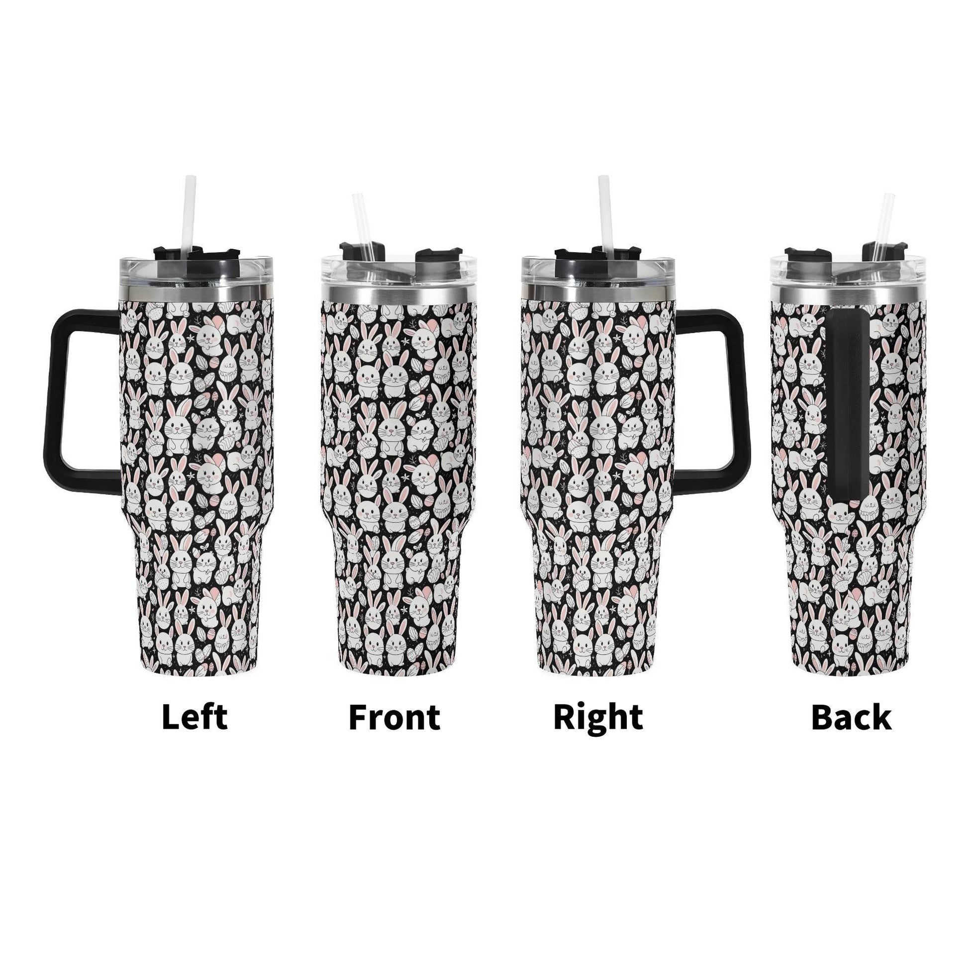 Cute Bunny 40oz Stainless Steel Tumbler Gift With Black Handle and Straw - DeRose Seasonal